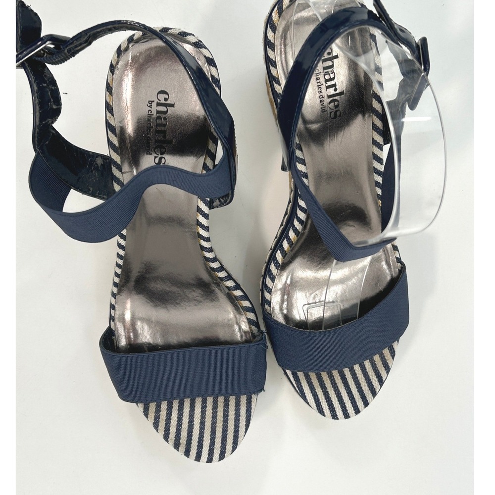 Charles David Navy Espadrille Wedges Coastal Chic Resort Sandals 8.5 - Picture 6 of 11